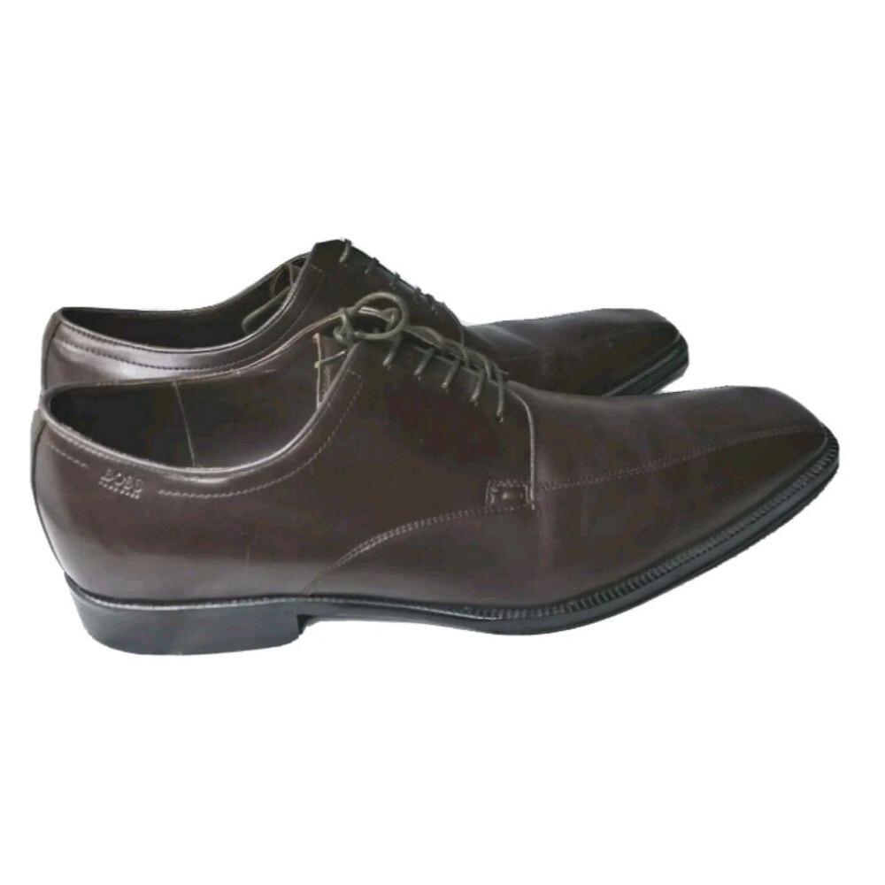 Hugo Boss Leather Dress Shoes Men's Sz 12 Oxfords Brown Square Toe Retail $250